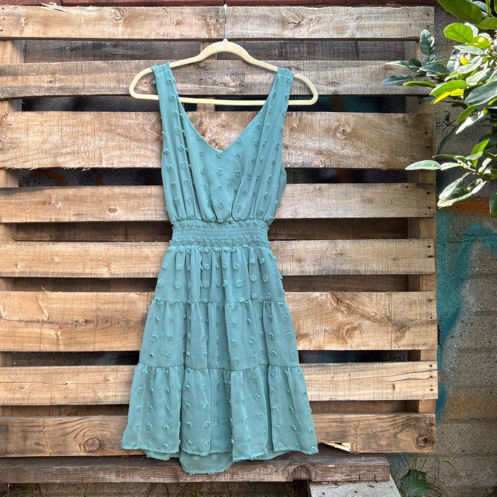 Emerald Sundae Swiss Dot Tiered Mini Dress